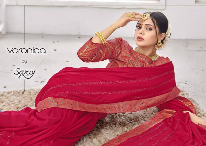 Saroj Veronica Festive Wear Designer Heavy Vichitra Silk Latest Saree Collection